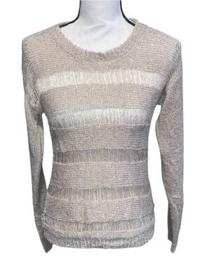 Buffalo David Bitton Lightweight Open-Knit Crewneck Sweater Sparkly Beige